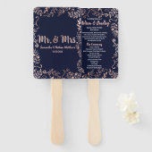 Rose Gold Floral Navy Blue Brush Script Programm Fächer (Vorne und Hinten)