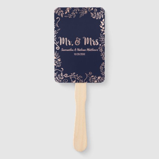 Rose Gold Floral Navy Blue Brush Script Programm Fächer (Vorderseite)