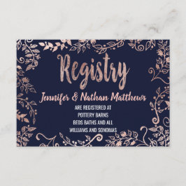 Rose Gold Floral Navy Blue Brush Script Registry Begleitkarte
