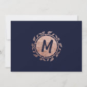 Rose Gold Floral Navy Blue Brush Script Rett Date Einladung (Rückseite)