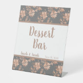 Rose Gold Floral on Gray Dessert Bar Pedestal Zeic Sockelschild (Vorderseite)