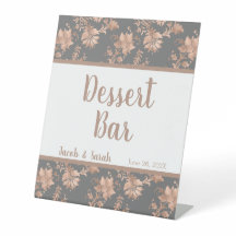 Rose Gold Floral on Gray Dessert Bar Pedestal Zeic