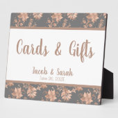 Rose Gold Floral on Gray Gift Table Plaque Fotoplatte (Seite)