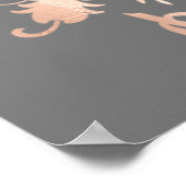 Rose Gold Floral on Gray Wedding Poster (Ecke)