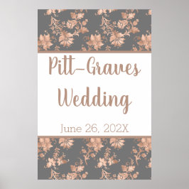 Rose Gold Floral on Gray Wedding Poster