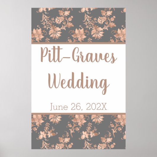 Rose Gold Floral on Gray Wedding Poster (Vorne)