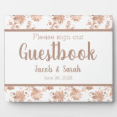 Rose Gold Floral on White Guestbook Table Plaque Fotoplatte (Vorderseite)