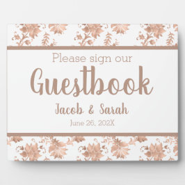 Rose Gold Floral on White Guestbook Table Plaque Fotoplatte