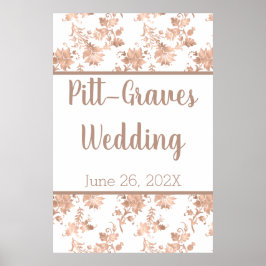 Rose Gold Floral on White Wedding Poster