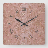 Rose-Gold Floral pattern Quadratische Wanduhr (Vorderseite)