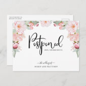 Rose Gold Floral Postponement Ankündigung Hochzeit Postkarte (Vorne/Hinten)