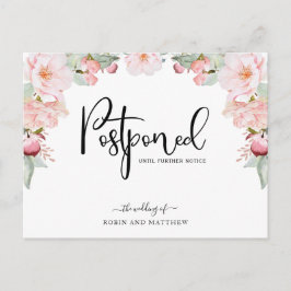 Rose Gold Floral Postponement Ankündigung Hochzeit Postkarte