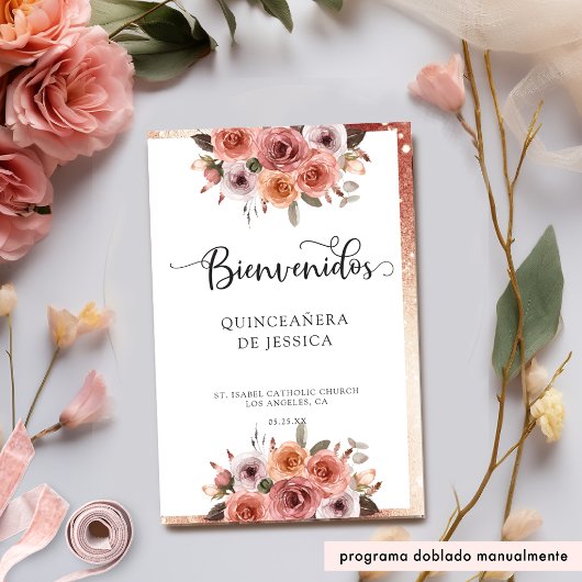 Rose Gold Floral Quinceanera
