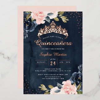 Rose Gold Floral Quinceanera Einladung