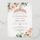 Rose Gold Floral Quinceanera Folieneinladung (Vorderseite)