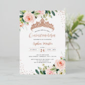 Rose Gold Floral Quinceanera Folieneinladung (Stehend vorne)