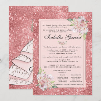 Rose Gold Floral Quinceañera Geburtstag Einladung
