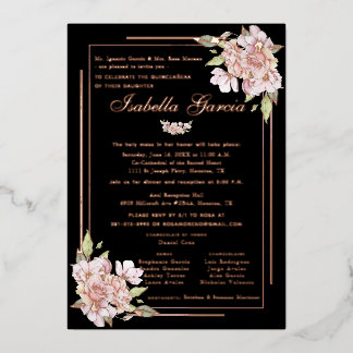 Rose Gold Floral Quinceañera Geburtstag Einladung
