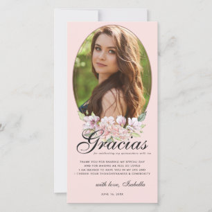 Rose Gold Floral Quinceñera Foto Danke Karte