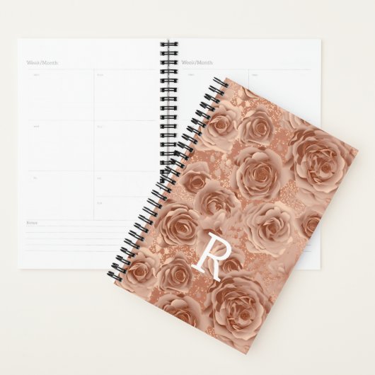 Rose Gold Floral Rose Metallische Monogramm Planer (Anzeige)