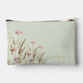 Rose Gold Floral Sage Green Gold Name Monogram Zubehörtasche (Rückseite)