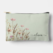 Rose Gold Floral Sage Green Name Monogram Zubehörtasche (Vorderseite)