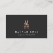 Rose Gold Floral Scheren Logo Haarstylle Visitenkarte (Vorderseite)