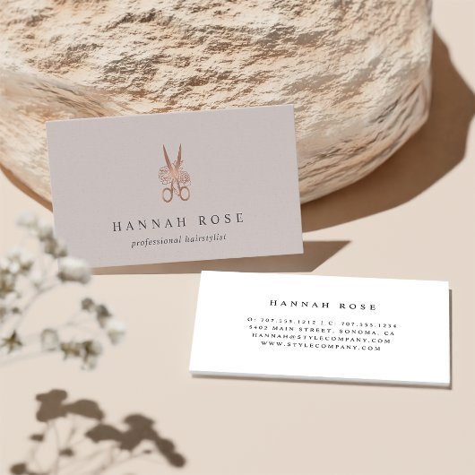 Rose Gold Floral Scheren Logo Haarstylle Visitenkarte