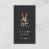 Rose Gold Floral Scheren Logo Haarstylle Visitenkarte (Vorderseite)