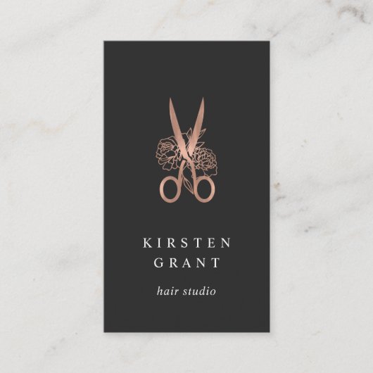 Rose Gold Floral Scheren Logo Haarstylle Visitenkarte (Vorderseite)