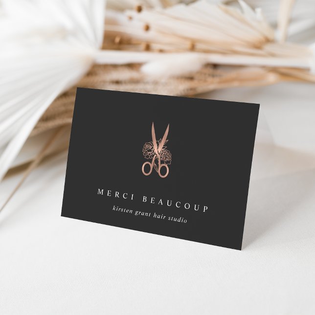 Rose Gold Floral Scissors Logo-Mitteilungskarten (Von Creator hochgeladen)
