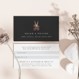 Rose Gold Floral Scissors Logo | Salon Empfehlungskarte
