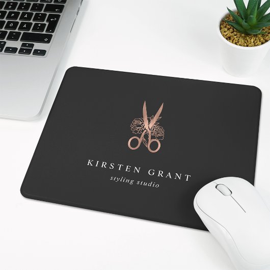 Rose Gold Floral Scissors Salon Logo Mousepad
