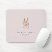 Rose Gold Floral Scissors Salon Logo Mousepad (Mit Mouse)