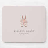 Rose Gold Floral Scissors Salon Logo Mousepad (Vorne)