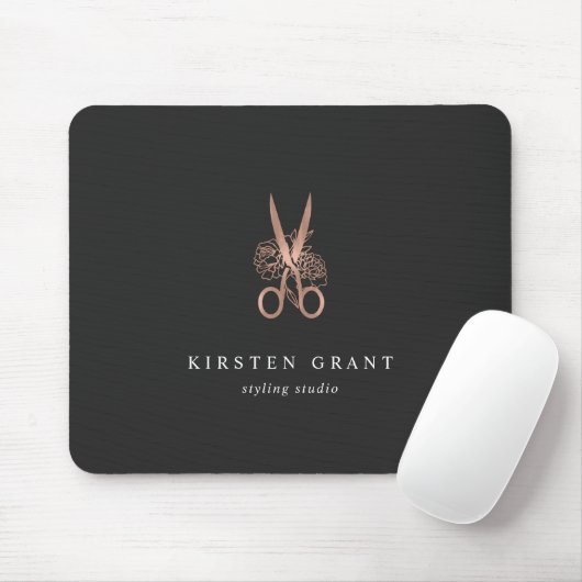 Rose Gold Floral Scissors Salon Logo Mousepad (Mit Mouse)