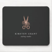 Rose Gold Floral Scissors Salon Logo Mousepad (Vorne)