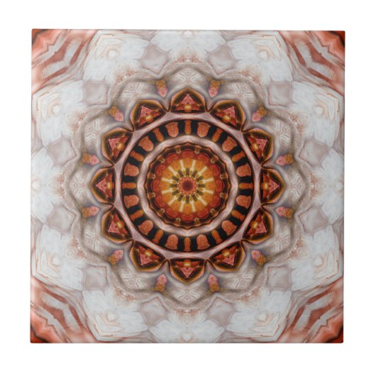 Rose Gold Floral Star Geometric Muster Tile Fliese (Vorderseite)
