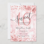 Rose Gold Floral Sweet 16 Birthday Marble Glitzer Einladung (Vorderseite)