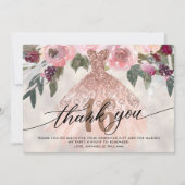 Rose Gold Floral Sweet 16 Danke (Vorderseite)