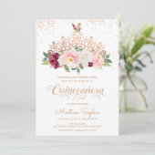 Rose Gold Floral Tiara & Butterfly Quinceanera Einladung (Stehend Vorderseite)