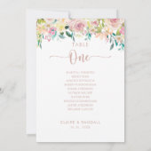 Rose Gold Floral Tischnummer 1 Sitzkarte (Rückseite)