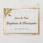 Rose Gold Floral und Linen Hochzeit Ankündigungspostkarte (Vorderseite)