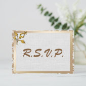 Rose Gold Floral und Linen Wedding RSVP Karte (Stehend Vorderseite)