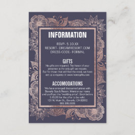 Rose Gold Floral und Navy Blue Hochzeitsinformatio Begleitkarte