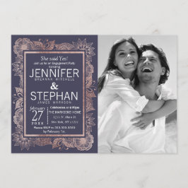 Rose Gold Floral und Navy Blue Verlobung Einladung