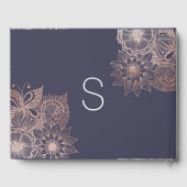 Rose Gold Floral und Navy Blue Wedbook Gästebuch (Rückseite)