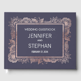 Rose Gold Floral und Navy Blue Wedbook Gästebuch