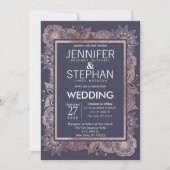 Rose Gold Floral und Navy Blue Wedding Einladungen (Vorderseite)