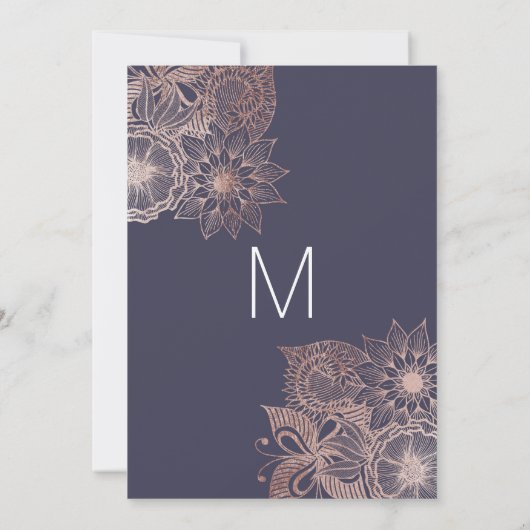 Rose Gold Floral und Navy Blue Wedding Einladungen (Rückseite)